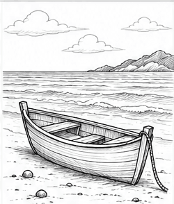 Step 11: draw clouds and sky details when drawing a boat on a shore