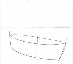Step 3: outline the boat with guides when drawing a boat on a shore