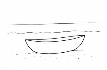 Step 3: sketch the boat's basic hull when drawing a boat on a shore