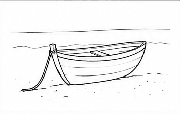 Step 5: add the post, rope and hull lines when drawing a boat on a shore