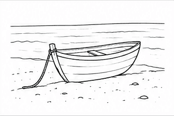 Step 6: finish the shore around the boat when drawing a boat on a shore