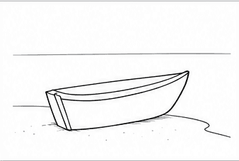 Step 2: sketch the boat's basic hull when drawing a boat on a shore