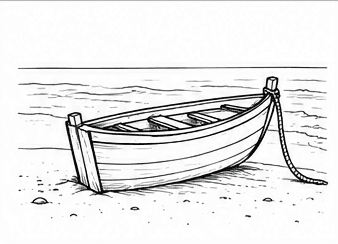 Step 4: add planks, rope and sand texture when drawing a boat on a shore
