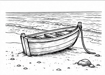 Step 5: draw waves and weathered texture when drawing a boat on a shore