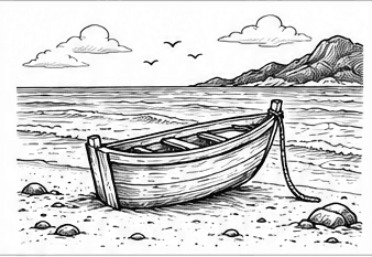 Step 6: complete the coastal background when drawing a boat on a shore