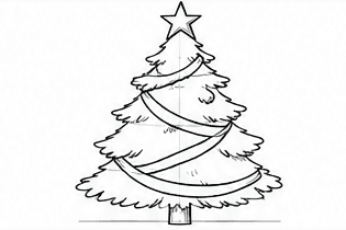 Step 3: add a star and draped garlands when drawing a christmas tree