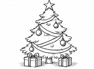 Step 4: hang ornaments and place two gifts when drawing a christmas tree