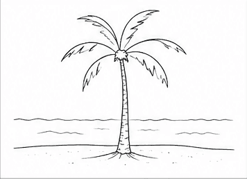 Step 6: finish the beach around your palm tree when drawing a coconut tree
