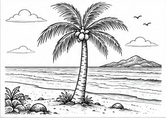 Step 6: finish the tropical beach scene when drawing a coconut tree