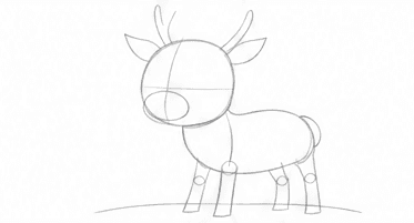 Step 1: plan the head, body and stance when drawing a cute reindeer