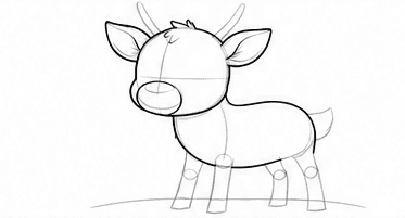 Step 2: shape the muzzle and ears when drawing a cute reindeer