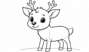 Step 3: draw the eyes and branching antlers when drawing a cute reindeer