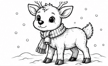 Step 6: finish with soft shading and snow when drawing a cute reindeer
