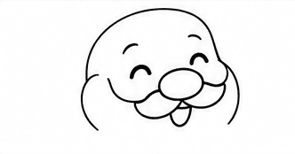 Step 2: add happy eyes and a moustache when drawing a cute santa