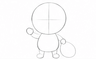 Step 1: plan the round head and tiny body when drawing a cute santa