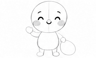 Step 2: shape the cheeks and smiling face when drawing a cute santa