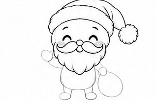 Step 3: add the moustache, beard and hat when drawing a cute santa