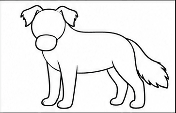 Step 4: add the ears and bushy tail when drawing a border collie