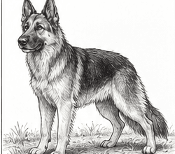 Step 11: draw the ground and cast shadow when drawing a german shepherd
