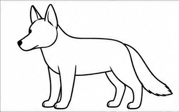 Step 4: add upright ears and a bushy tail when drawing a german shepherd