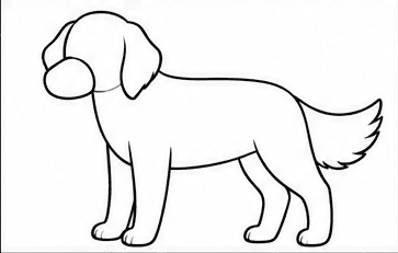 Step 4: add floppy ears and a feathered tail when drawing a golden retriever