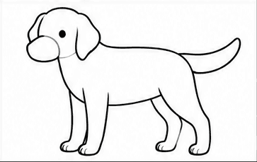 Step 4: add floppy ears and a thick tail when drawing a labrador retriever