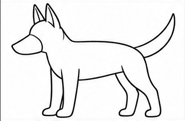 Step 4: add pointed ears and a raised tail when drawing a malinois