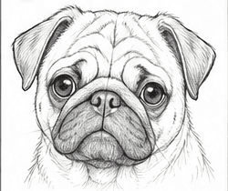 Step 4: render the eyes, nose and wrinkles when drawing a pug