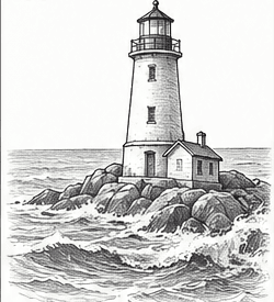Step 10: draw waves around the rocks when drawing a lighthouse