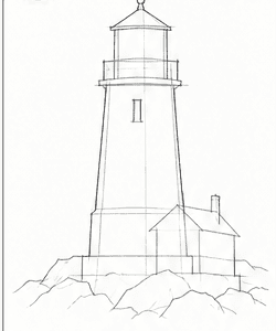 Step 5: build the keeper's house and rocks when drawing a lighthouse