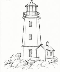 Step 6: refine the house and rocky base when drawing a lighthouse