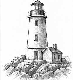 Step 9: shade the lighthouse and island when drawing a lighthouse