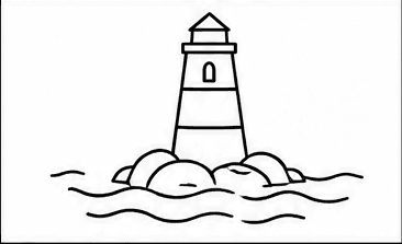 Step 6: finish with ocean waves when drawing a lighthouse