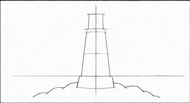 Step 1: block in the lighthouse composition when drawing a lighthouse