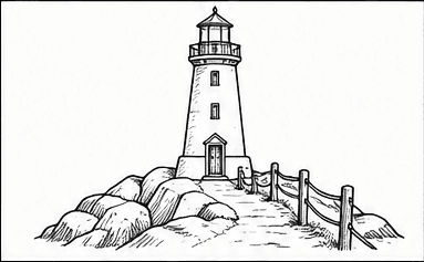 Step 4: create the rocky path and fence when drawing a lighthouse