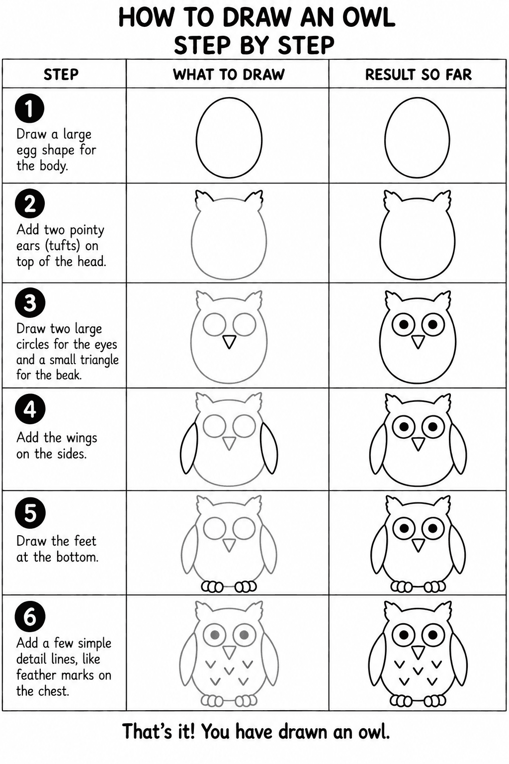 Owl drawing tutorial