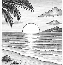 Step 10: shade the sky, ocean and beach when drawing a sunset