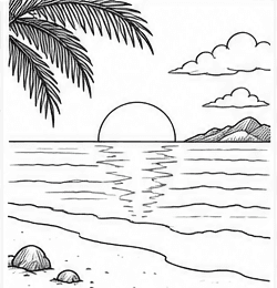 Step 9: refine the complete line drawing when drawing a sunset