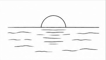 Step 4: draw gentle ocean waves when drawing a sunset