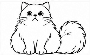 Step 5: add the back legs and thick tail when drawing a persian cat