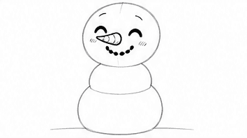 Step 2: add the happy face and carrot nose when drawing a cute snowman