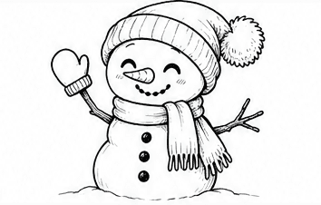 Step 4: add twig arms, a mitten and buttons when drawing a cute snowman