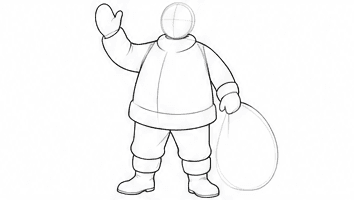 Step 2: shape the coat, arms and legs when drawing a santa claus