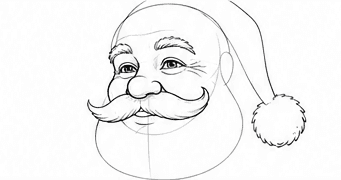 Step 3: draw kind eyes and the moustache when drawing a santa's face